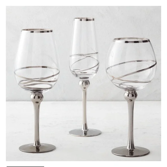 🆕 Z GALLERIE Set of 6 Olympia White Wine Glasses - Silver - Picture 2 of 4